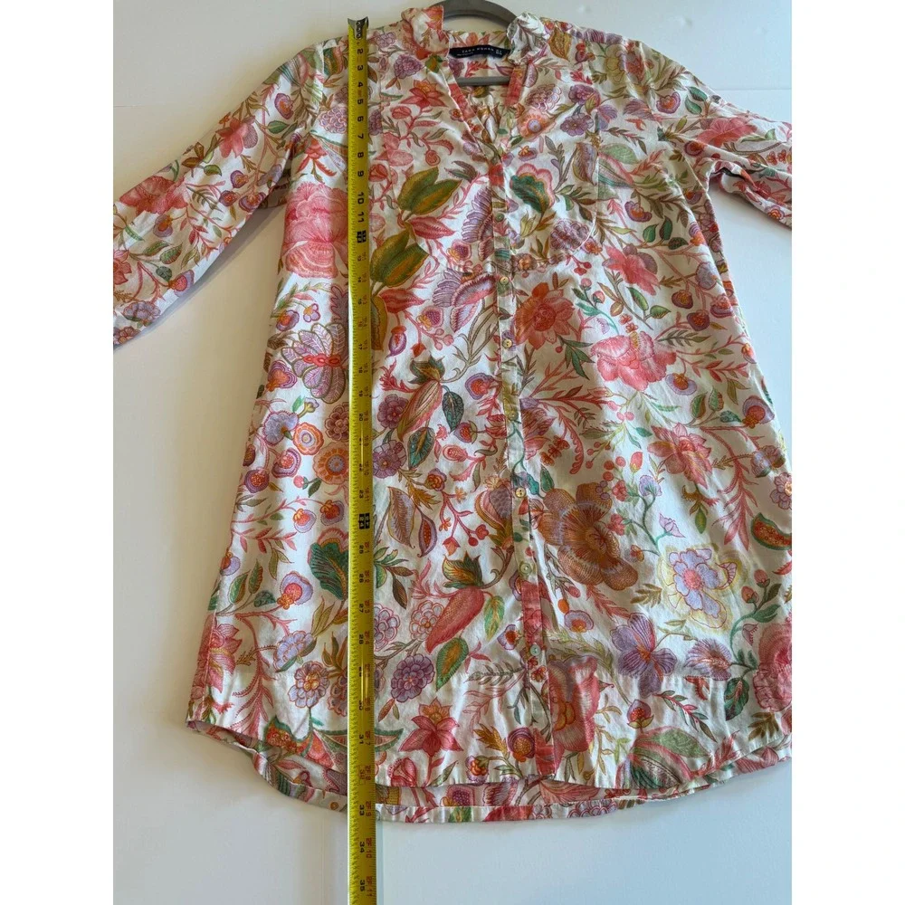 Zara Woman Floral Paisley Button Down Tunic Mini Dress White Multi Color‎ Size M